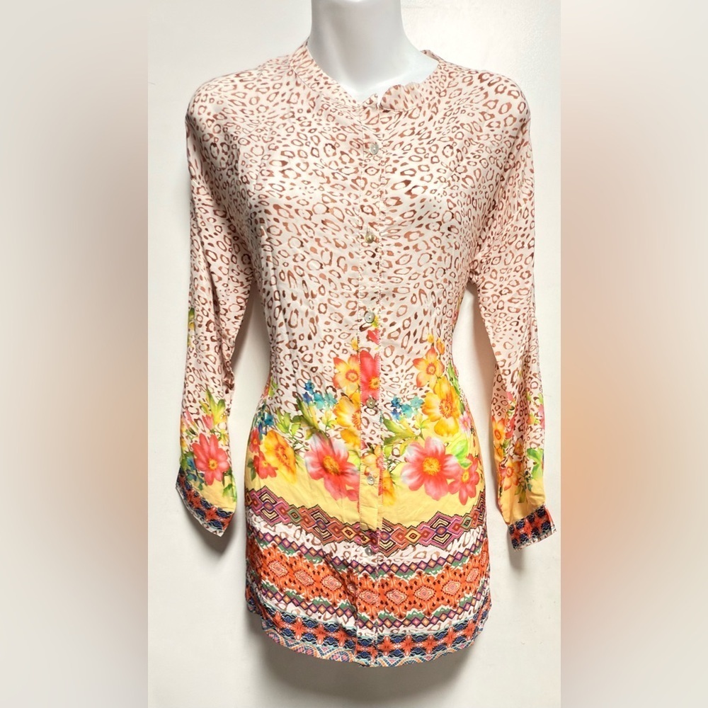Love Multicolor Floral and Leopard Print Blouse